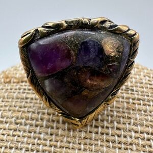 Unique Vintage Signed BARSE Thai Large Multi Color Purple Stone Ring Size 6